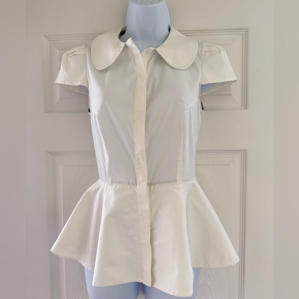 new Alice + Olivia Cream Peplum Blouse – Size XS-S - Picture 3 of 10